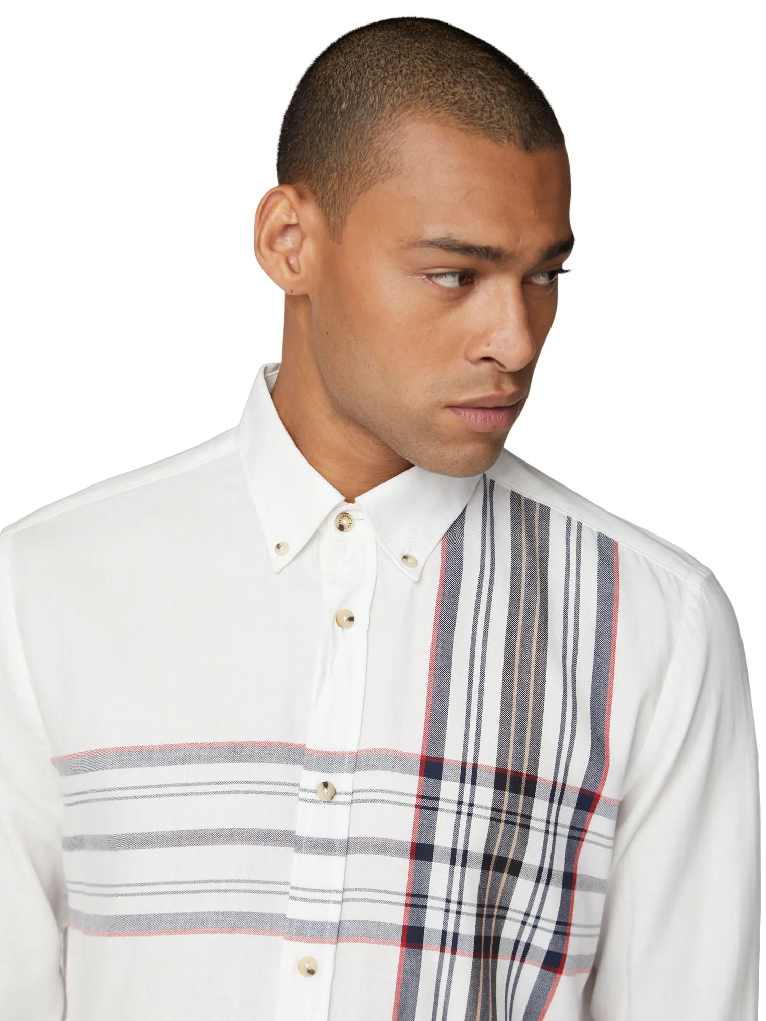 Long-Sleeve Placed Stripe Shirt - Off White sold by Ben Sherman product image thumbnail 3