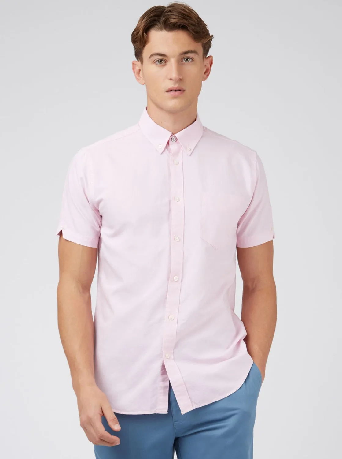 Signature Organic Short-Sleeve Oxford Shirt - Light Pink sold by Ben Sherman product image thumbnail 4