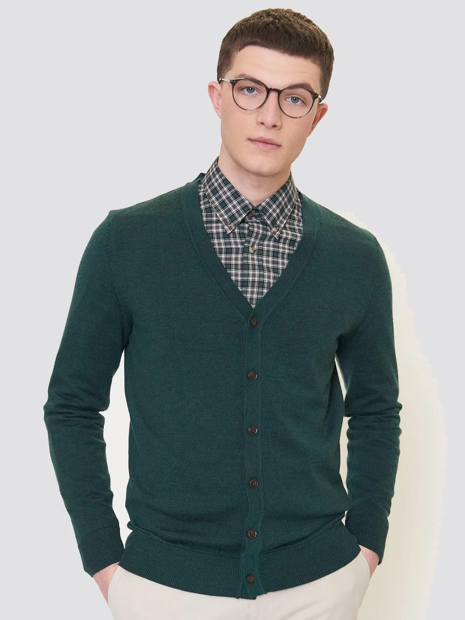Signature Merino Cardigan Sweater - Dark Green sold by Ben Sherman