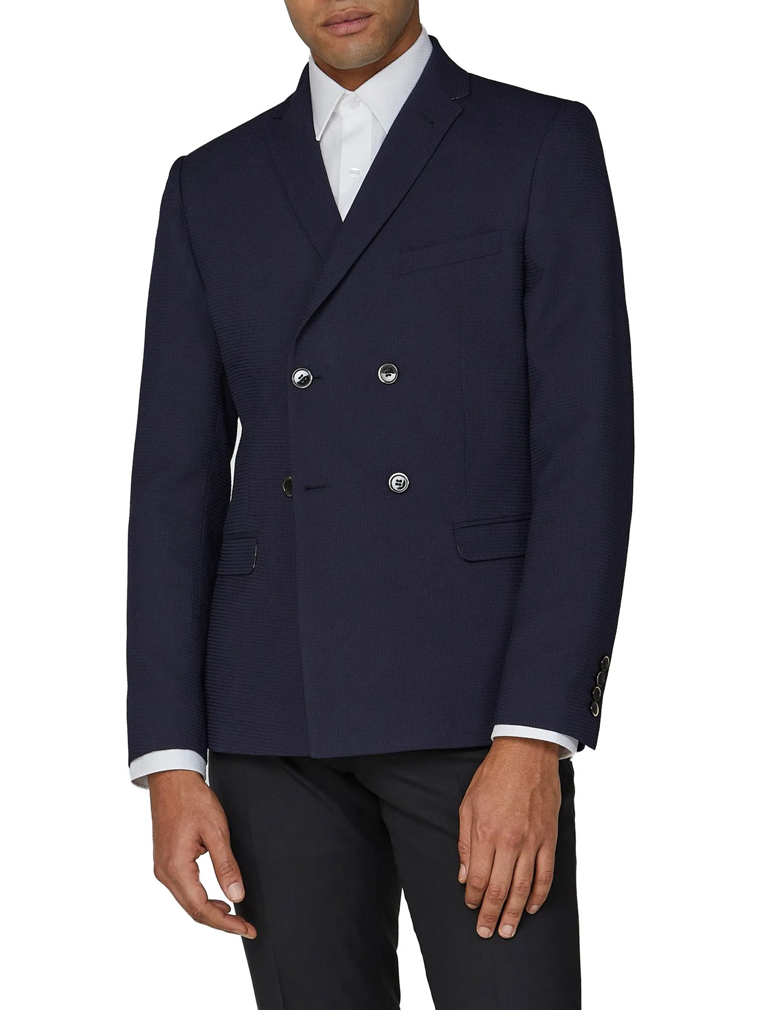 Texture Double-Breasted Suit Jacket - Navy sold by Ben Sherman