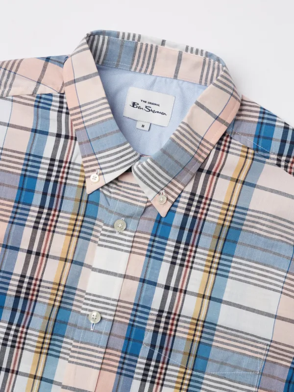 Large Madras Check Short-Sleeve Shirt - Blue Denim sold by Ben Sherman