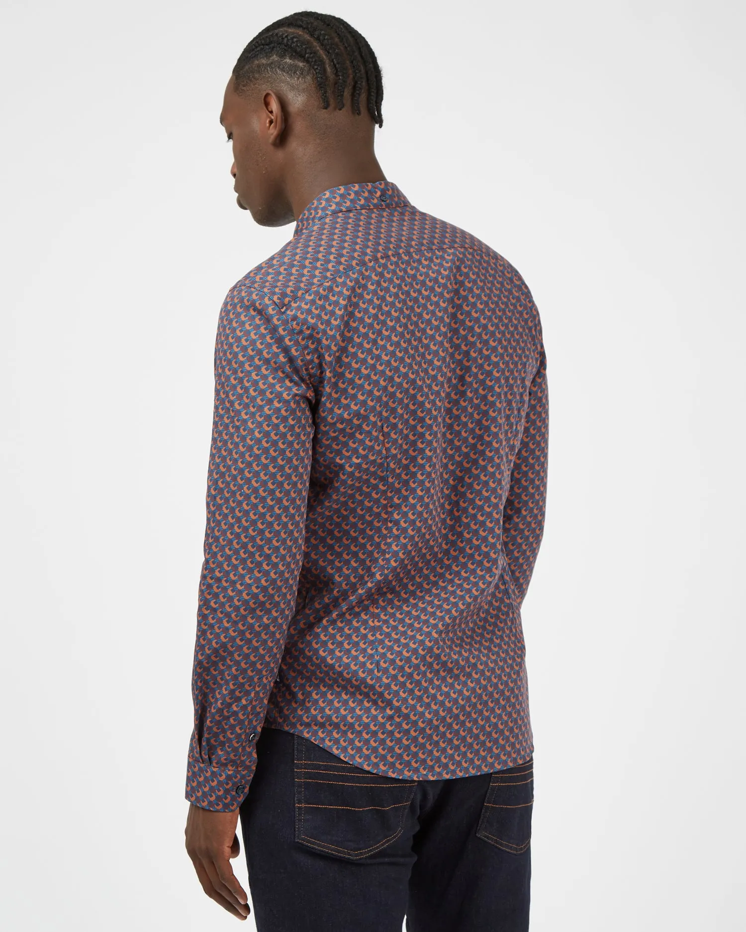 Long-Sleeve Retro '70s Geo-Print Shirt - Caramel sold by Ben Sherman product image thumbnail 3