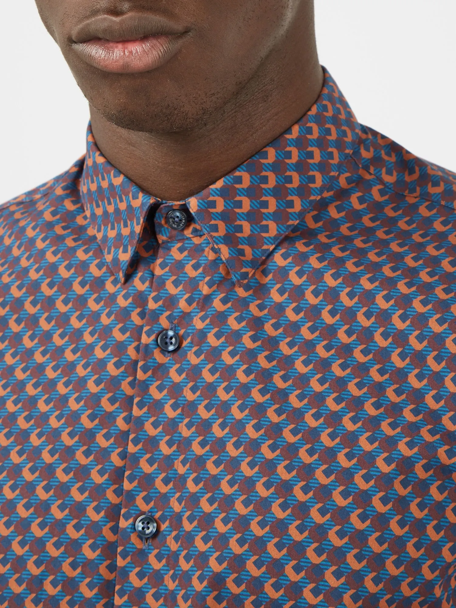 Long-Sleeve Retro '70s Geo-Print Shirt - Caramel sold by Ben Sherman product image thumbnail 4