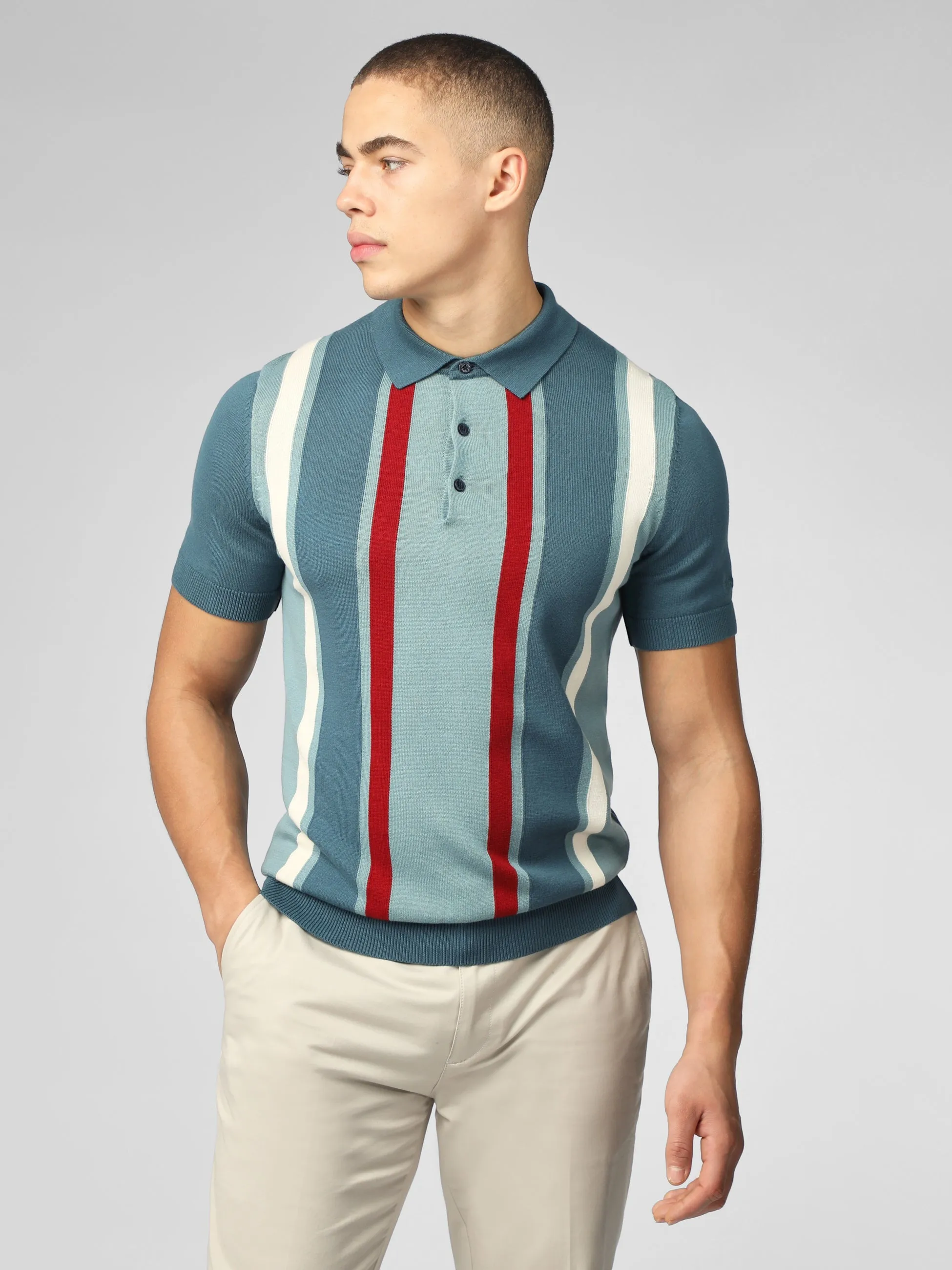 Signature Vertical Stripe Polo - Teal sold by Ben Sherman