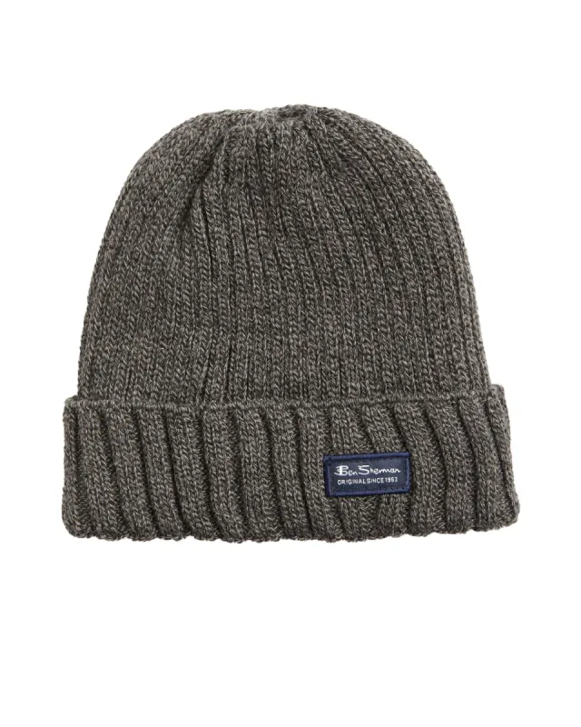 Men's Ribbed Hat with Thermal Plush Lining - Grey sold by Ben Sherman