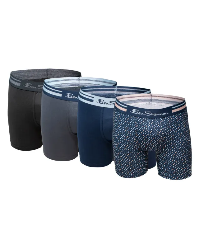 Men's 4-Pack Microfiber Print & Solid No-Fly Boxer Briefs - Multi sold by Ben Sherman