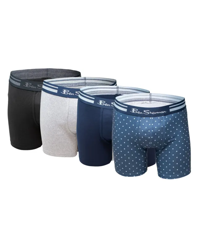 Men's 4-Pack Microfiber Print & Solid No-Fly Boxer Briefs - Multi sold by Ben Sherman