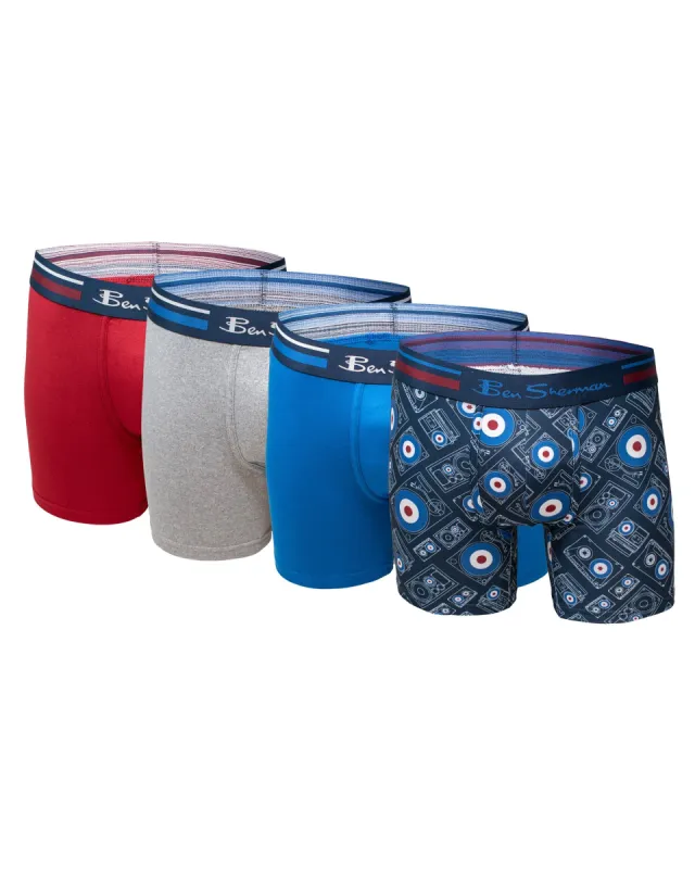 Men's 4-Pack Microfiber Print & Solid No-Fly Boxer Briefs - Multi sold by Ben Sherman