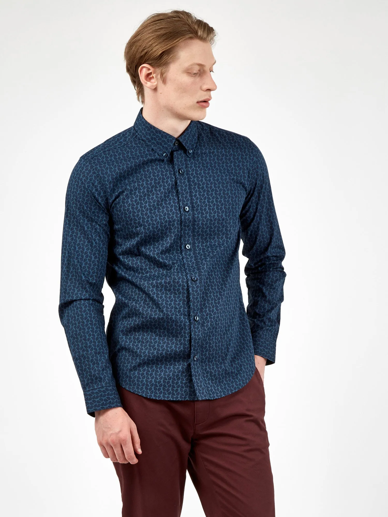Long-Sleeve Micro-Paisley Print Shirt - Petrol sold by Ben Sherman