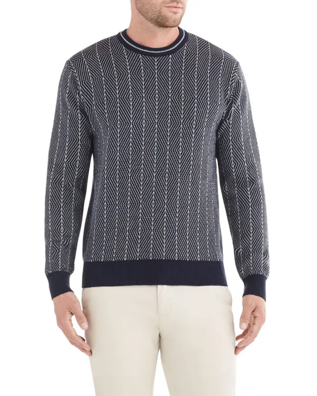 Diamond Jacquard Crewneck Sweater - Dark Navy sold by Ben Sherman