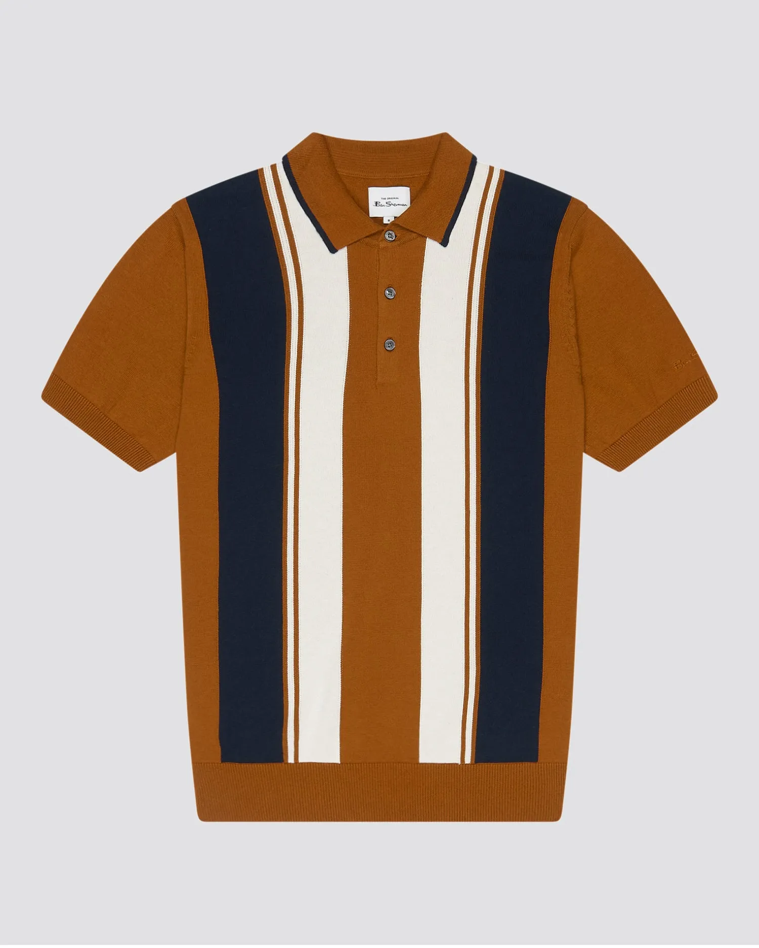 Iconic Vertical Wide-Stripe Mod Polo - Caramel sold by Ben Sherman