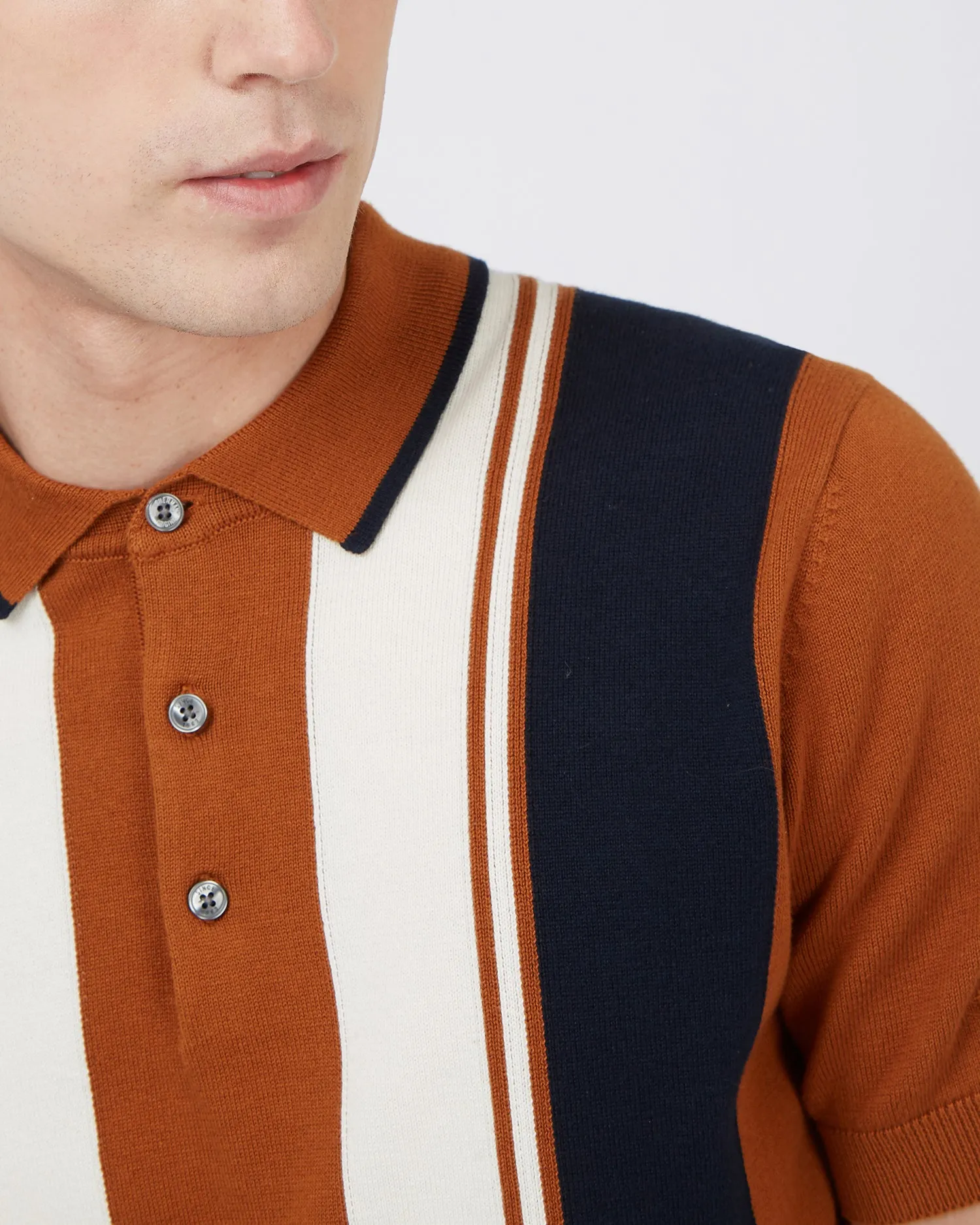Iconic Vertical Wide-Stripe Mod Polo - Caramel sold by Ben Sherman product image thumbnail 4