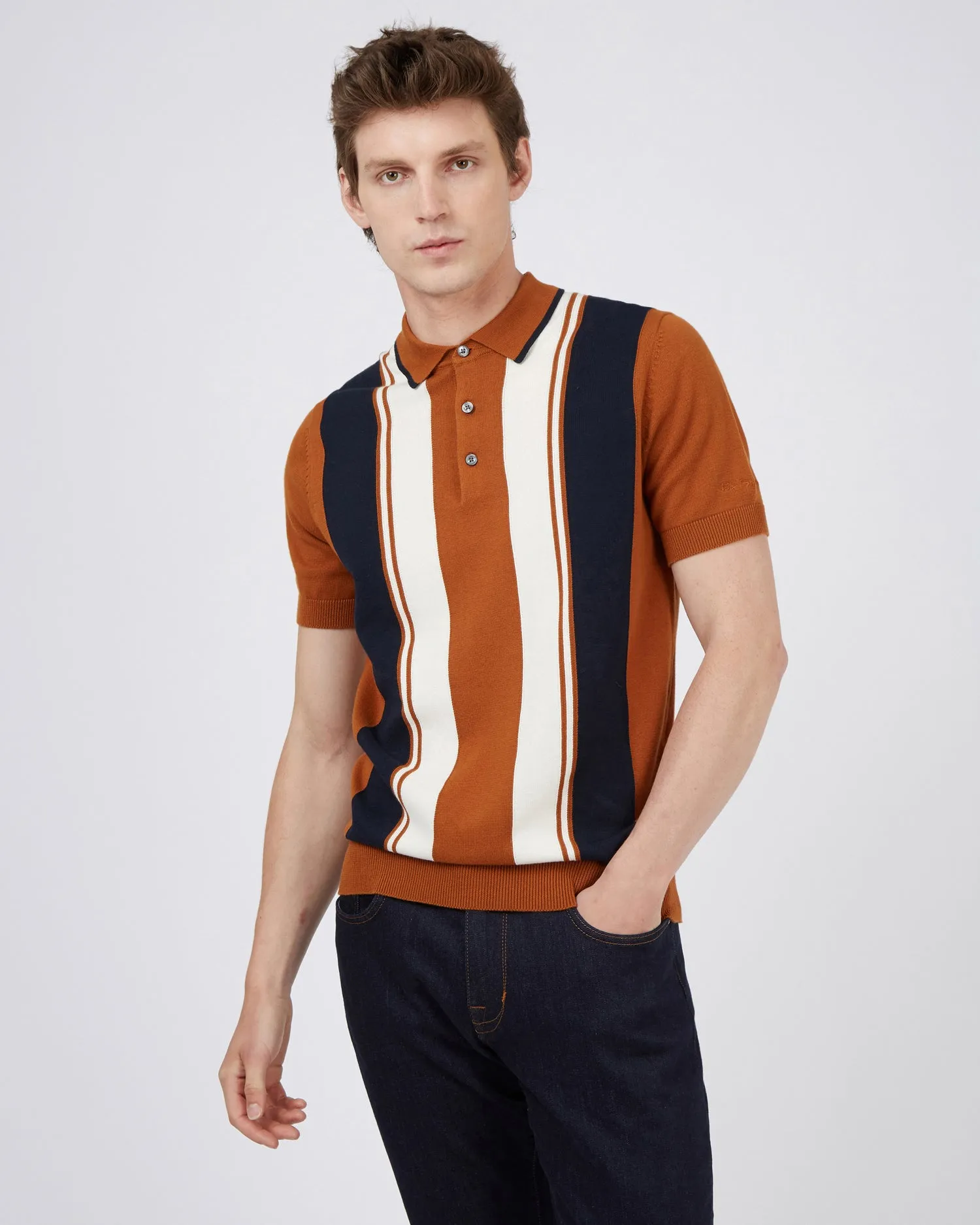 Iconic Vertical Wide-Stripe Mod Polo - Caramel sold by Ben Sherman product image thumbnail 2