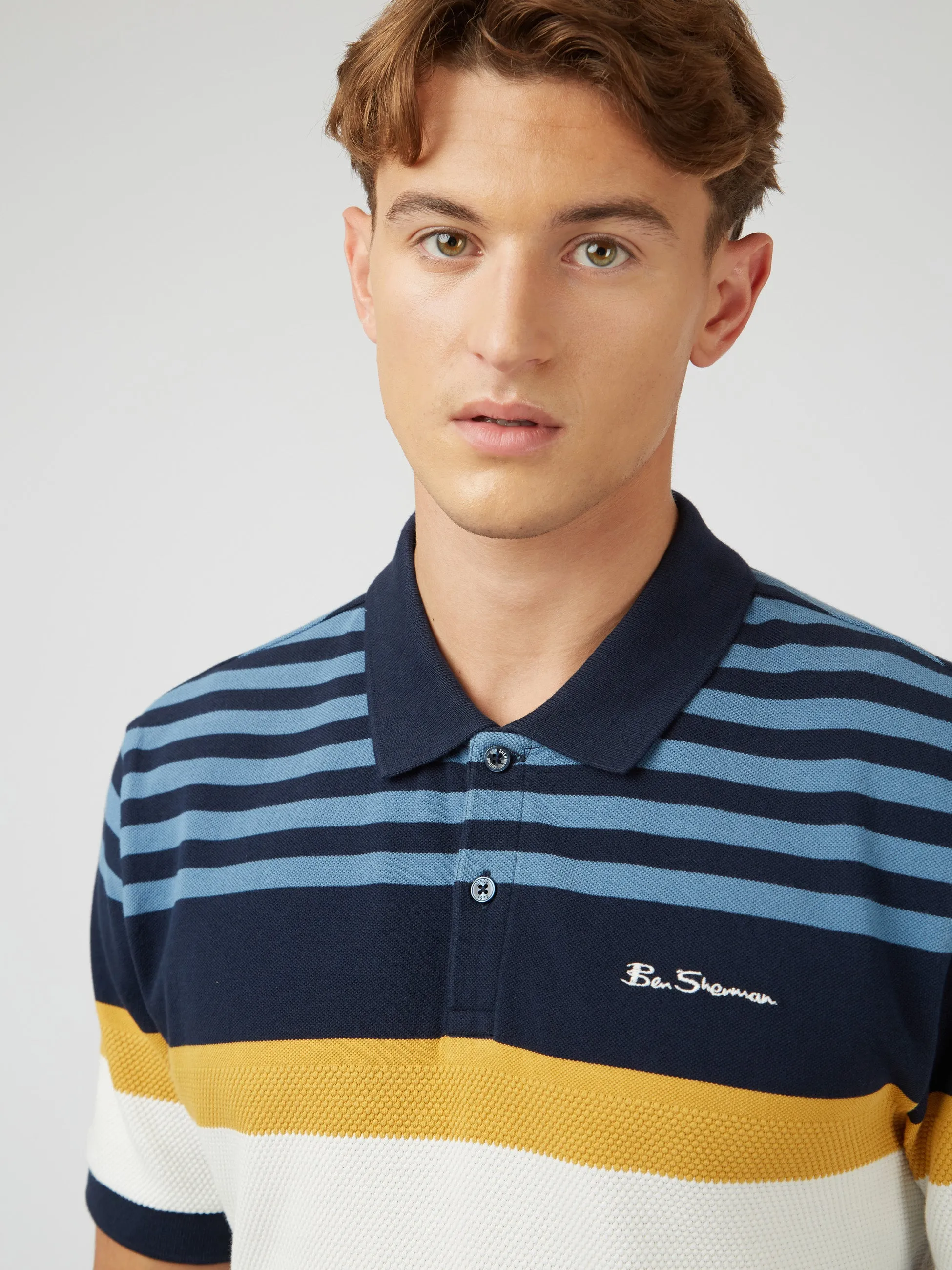 Signature Engineered Stripe Polo - Navy sold by Ben Sherman product image thumbnail 5