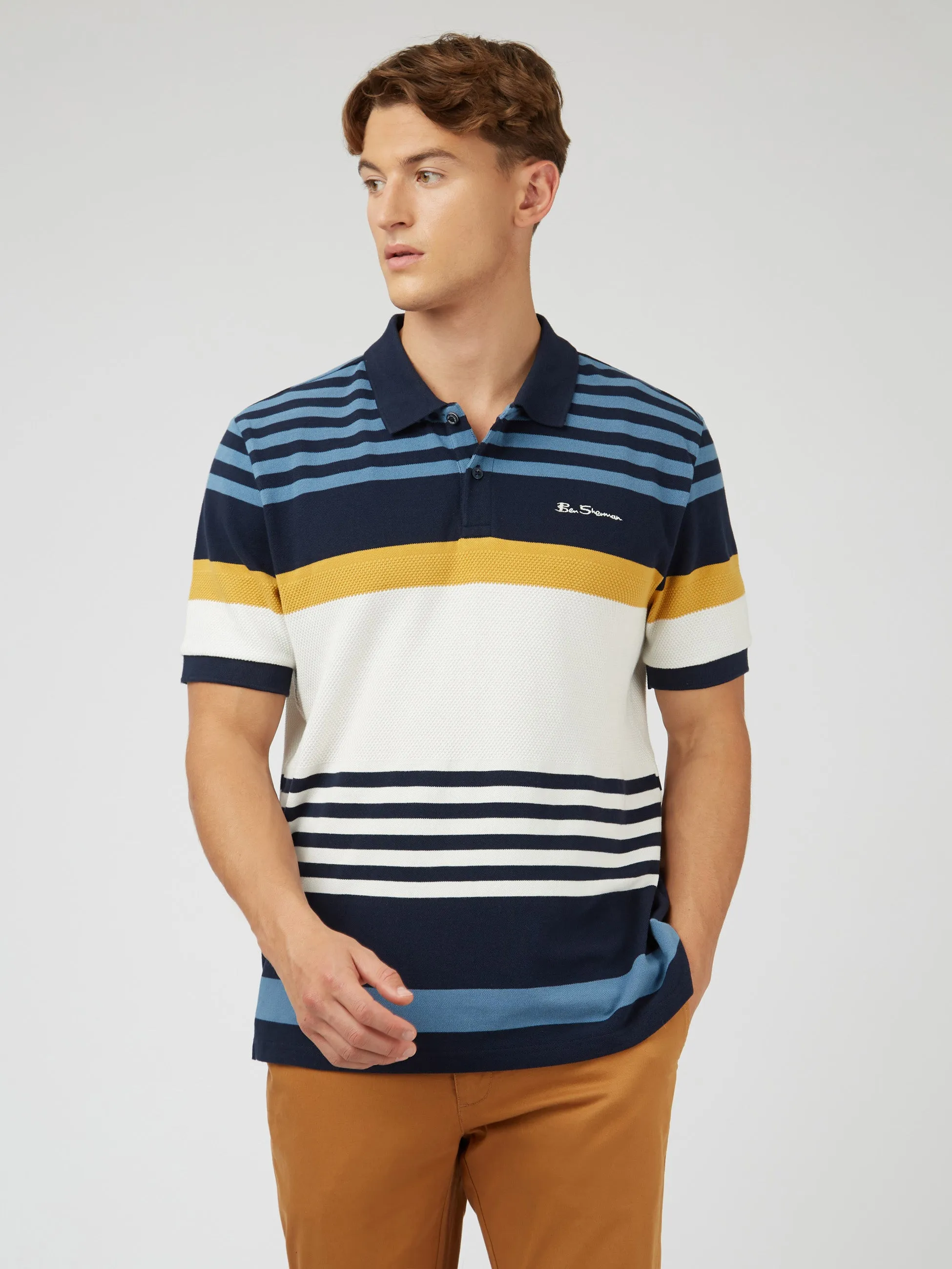 Signature Engineered Stripe Polo - Navy sold by Ben Sherman