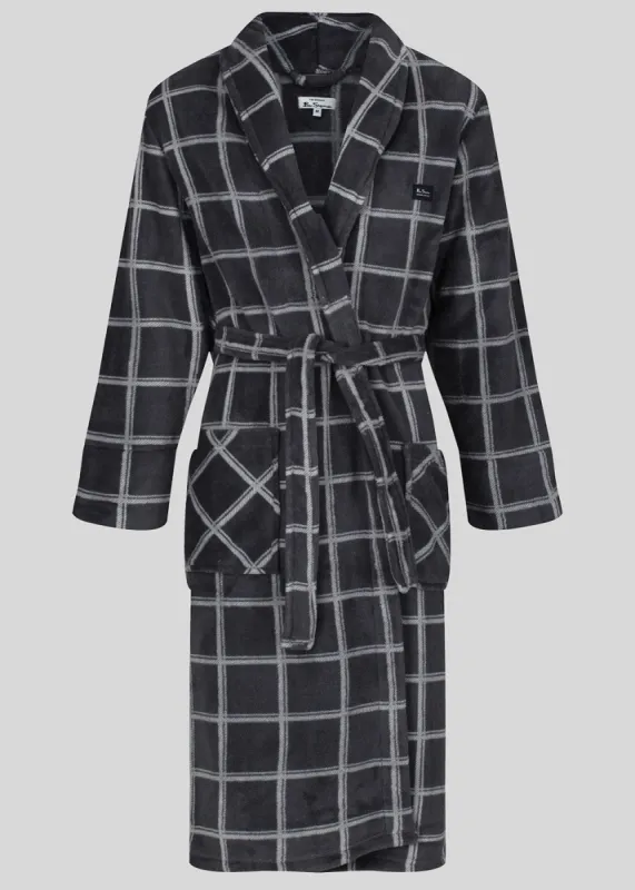 Wilder Charcoal Check Fleece Knit Robe sold by Ben Sherman