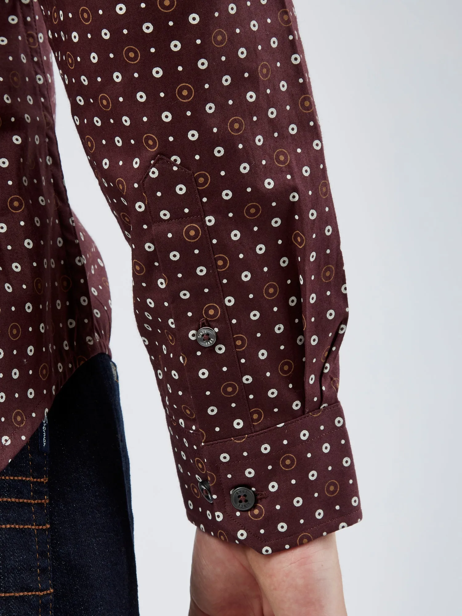 Long-Sleeve Retro Spot-Print Shirt - Bordeaux sold by Ben Sherman product image thumbnail 5