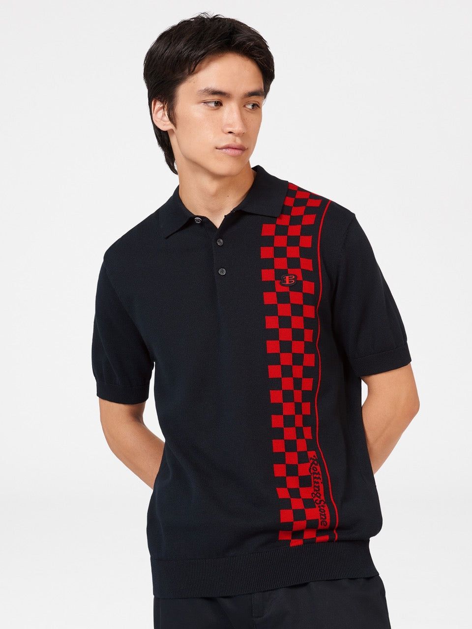 Rolling Stone Checker Knit Polo - Black sold by Ben Sherman