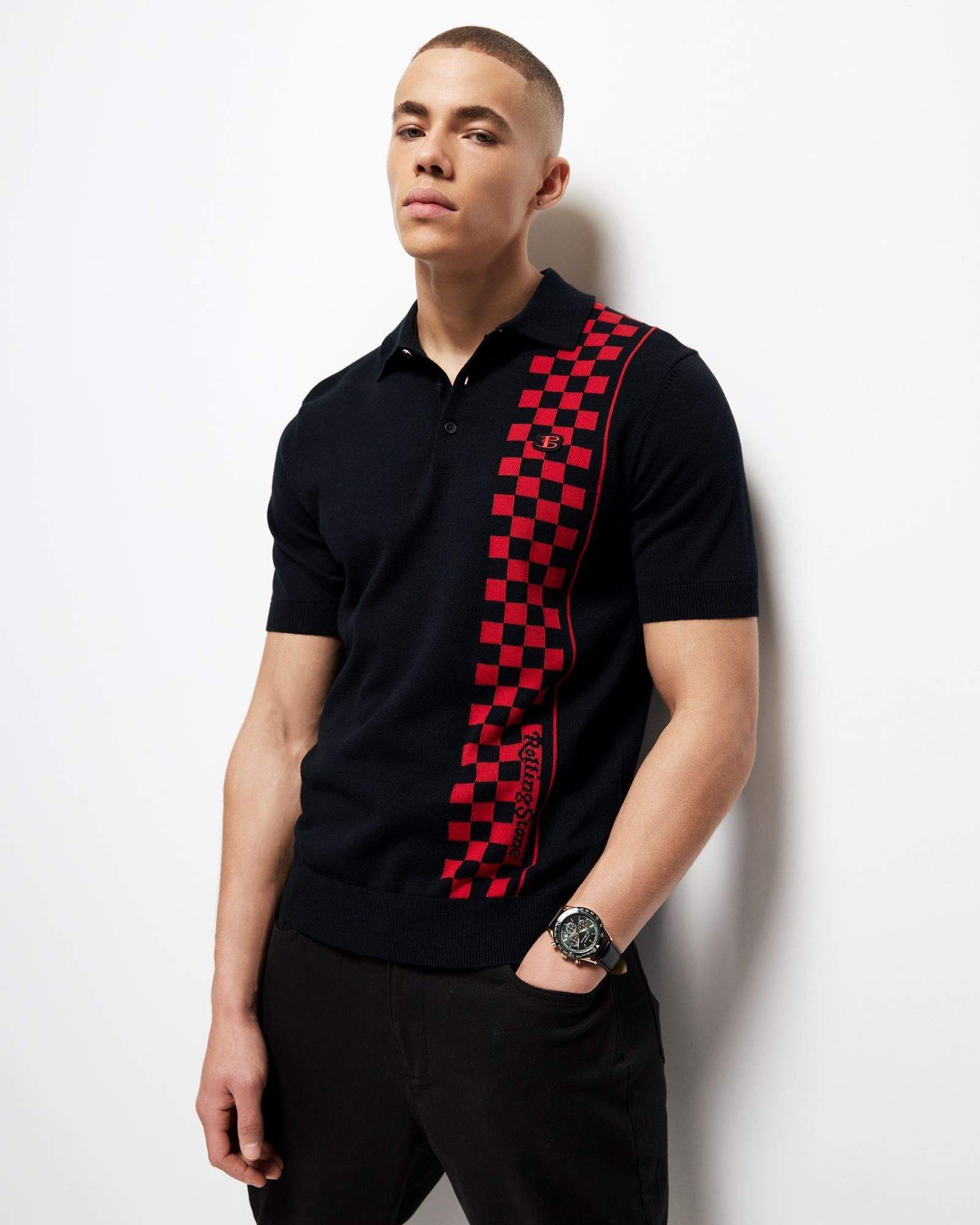 Rolling Stone Checker Knit Polo - Black sold by Ben Sherman product image thumbnail 2