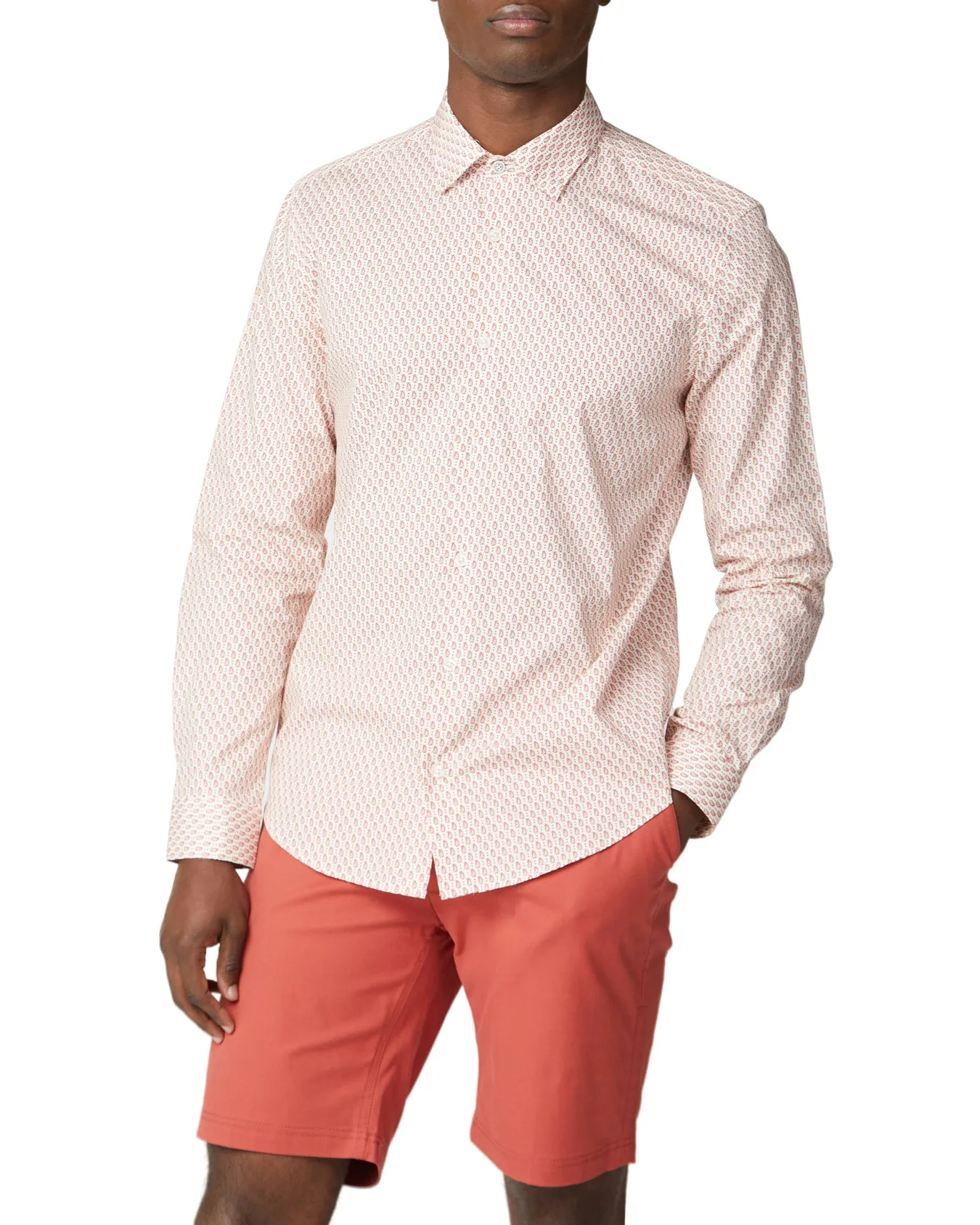 Long-Sleeve Fine Geo Print Shirt - Teracota sold by Ben Sherman