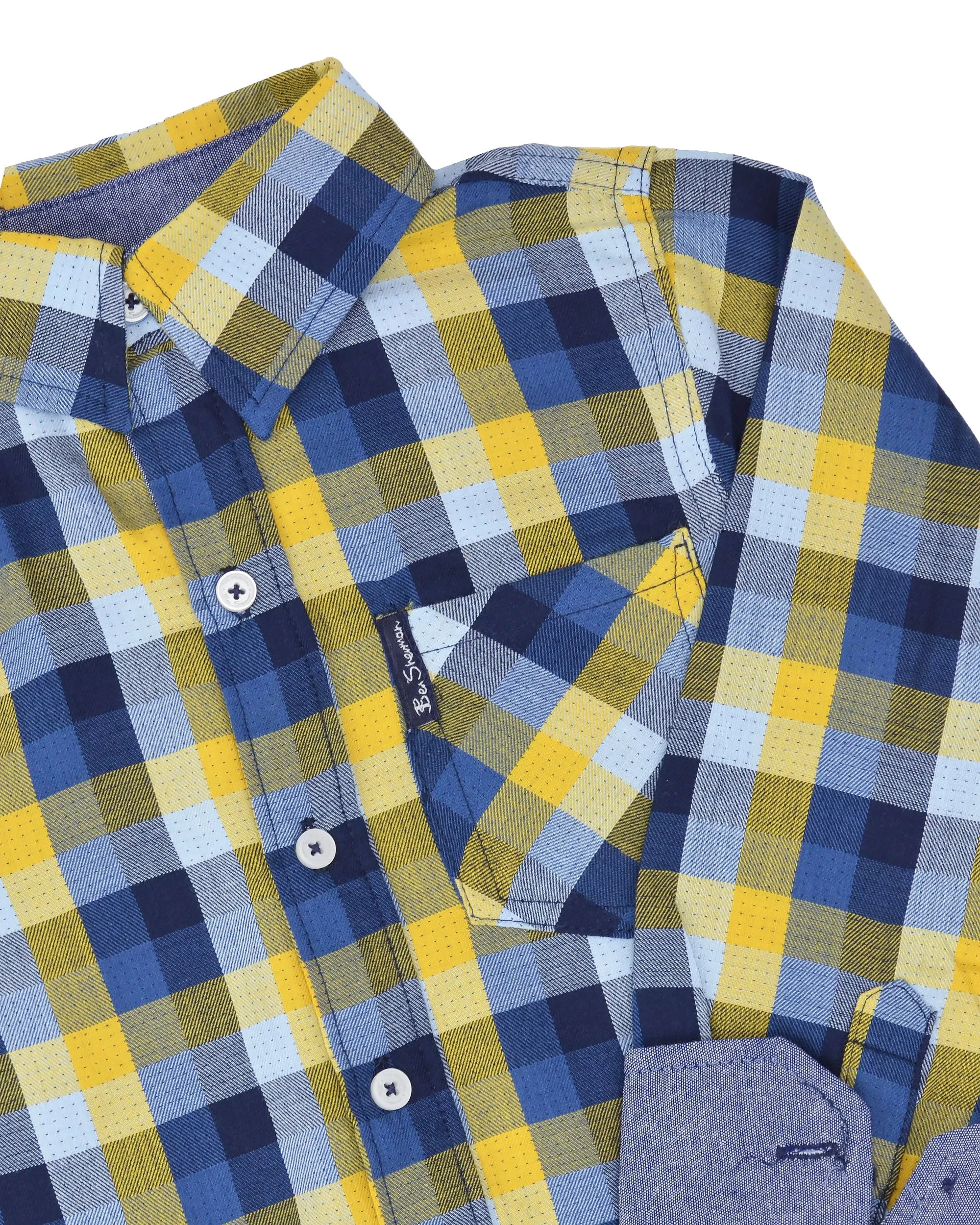Boys' Blue/Yellow Plaid Gingham Button-Down Shirt (Sizes 4-7) sold by Ben Sherman product image thumbnail 4