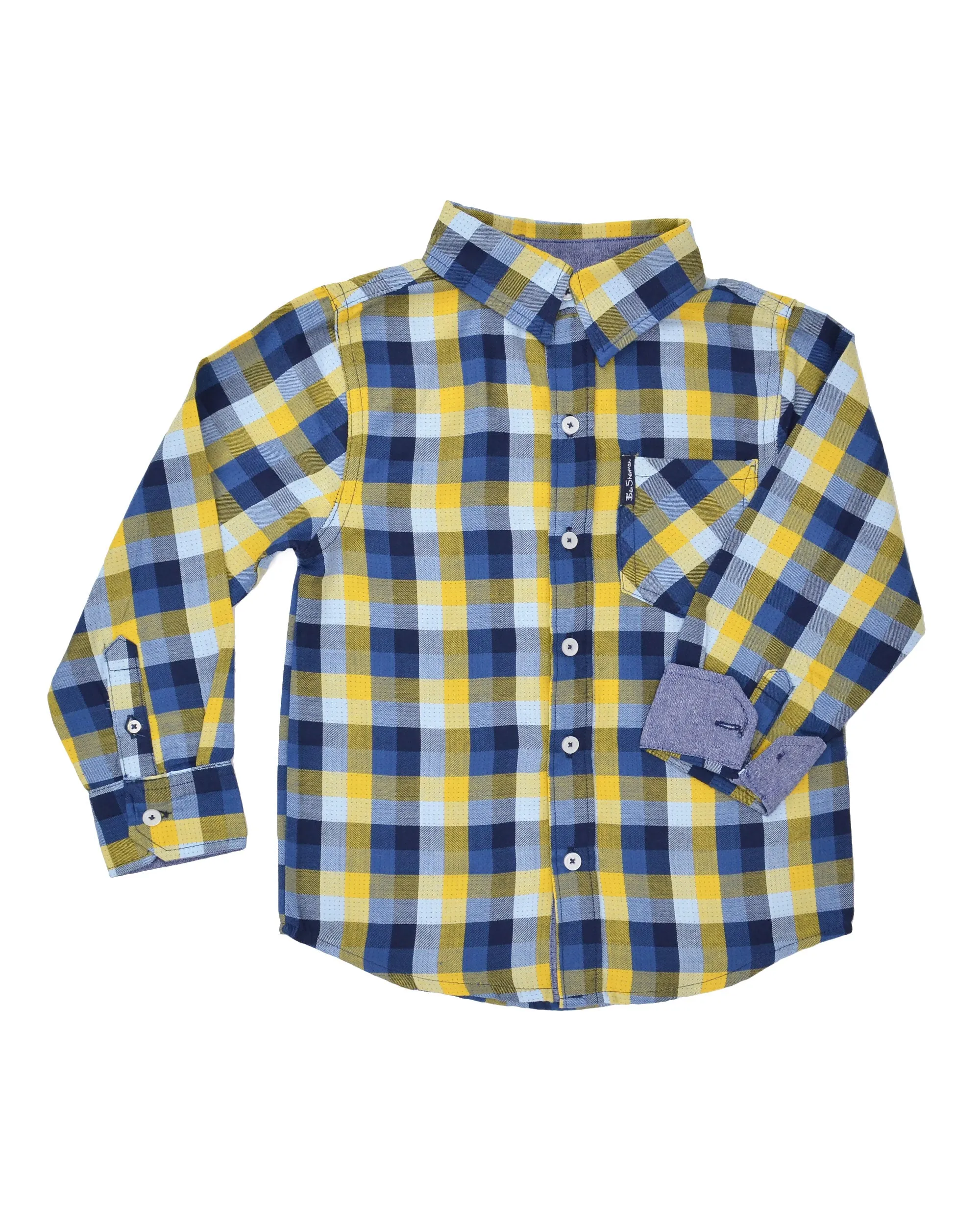 Boys' Blue/Yellow Plaid Gingham Button-Down Shirt (Sizes 4-7) sold by Ben Sherman