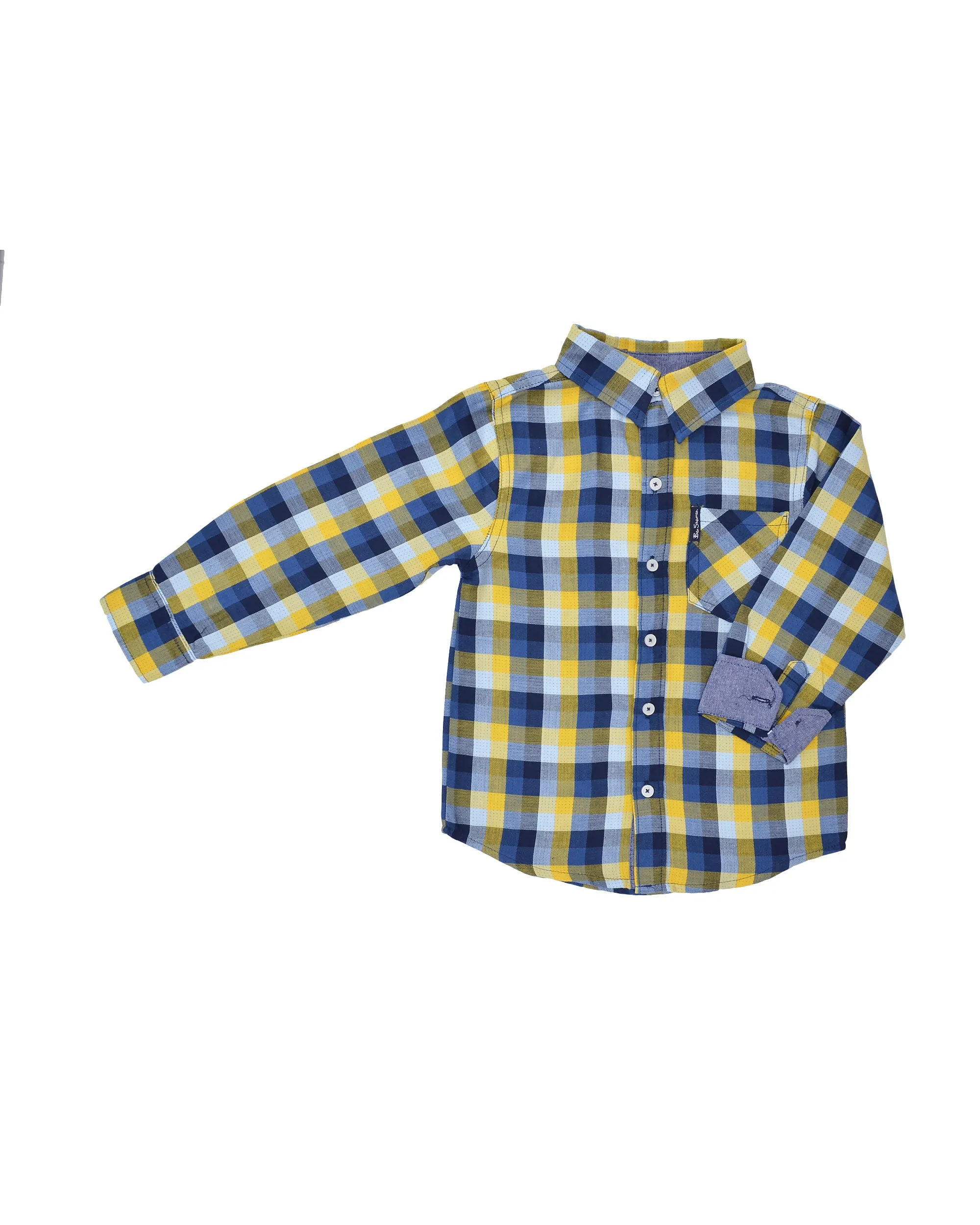 Boys' Blue/Yellow Plaid Gingham Button-Down Shirt (Sizes 4-7) sold by Ben Sherman product image thumbnail 2