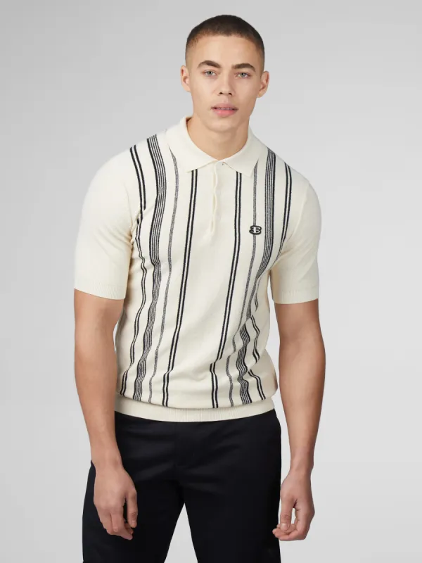 B by Ben Sherman Crinkle Cotton Stripe Polo - Ivory sold by Ben Sherman