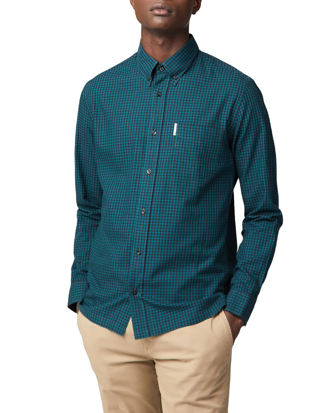 Long-Sleeve Archive Modernist Gingham Shirt - Trekking Green sold by Ben Sherman