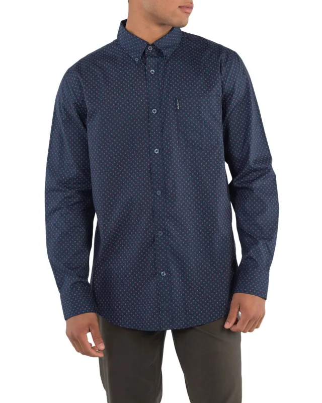 Long-Sleeve Two-Color Geo Print Shirt - Navy Blazer sold by Ben Sherman