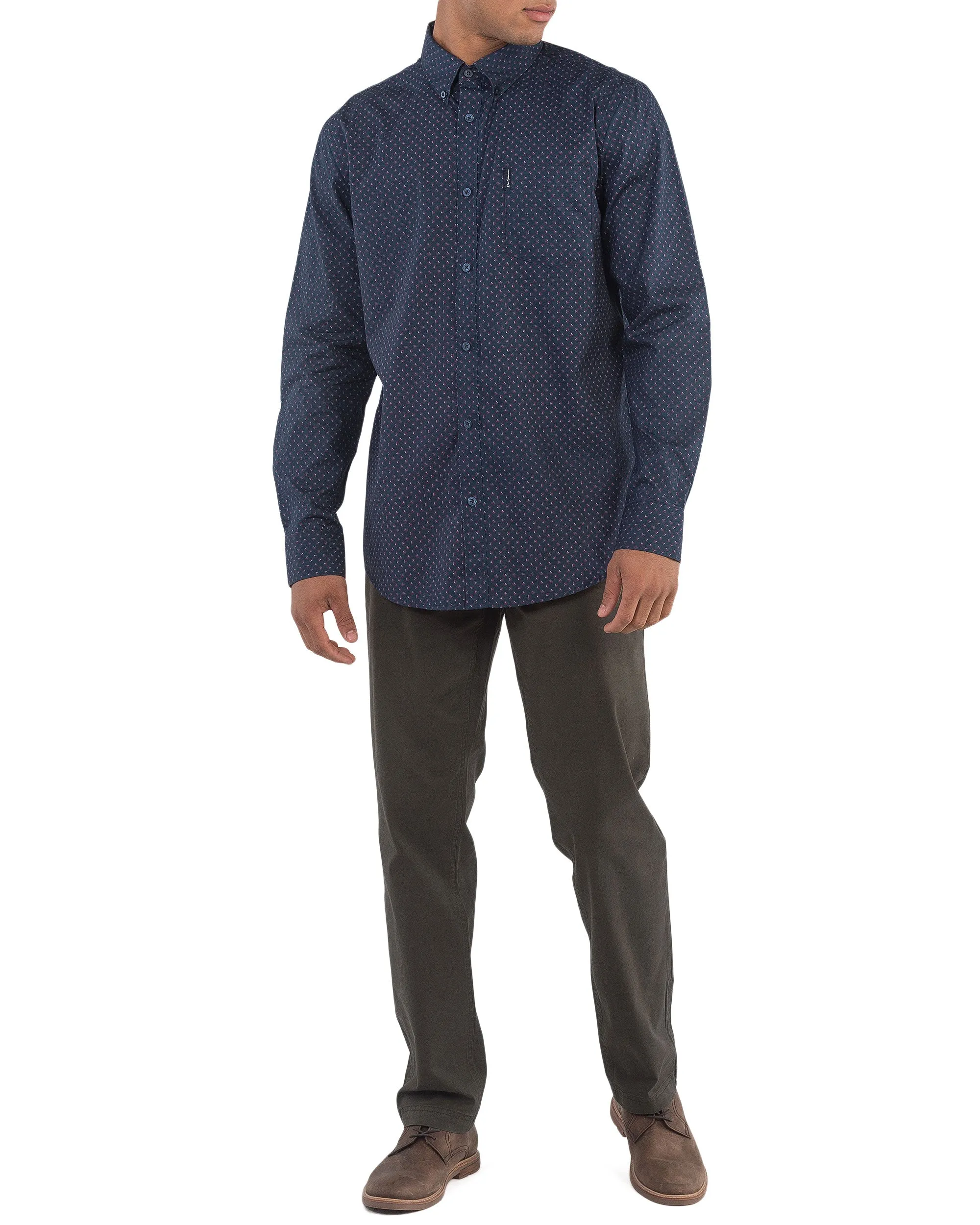 Long-Sleeve Two-Color Geo Print Shirt - Navy Blazer sold by Ben Sherman product image thumbnail 5