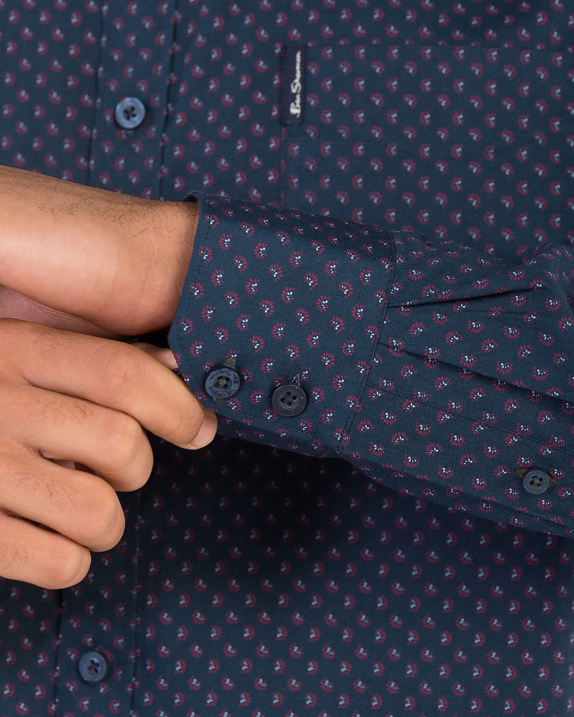 Long-Sleeve Two-Color Geo Print Shirt - Navy Blazer sold by Ben Sherman product image thumbnail 4