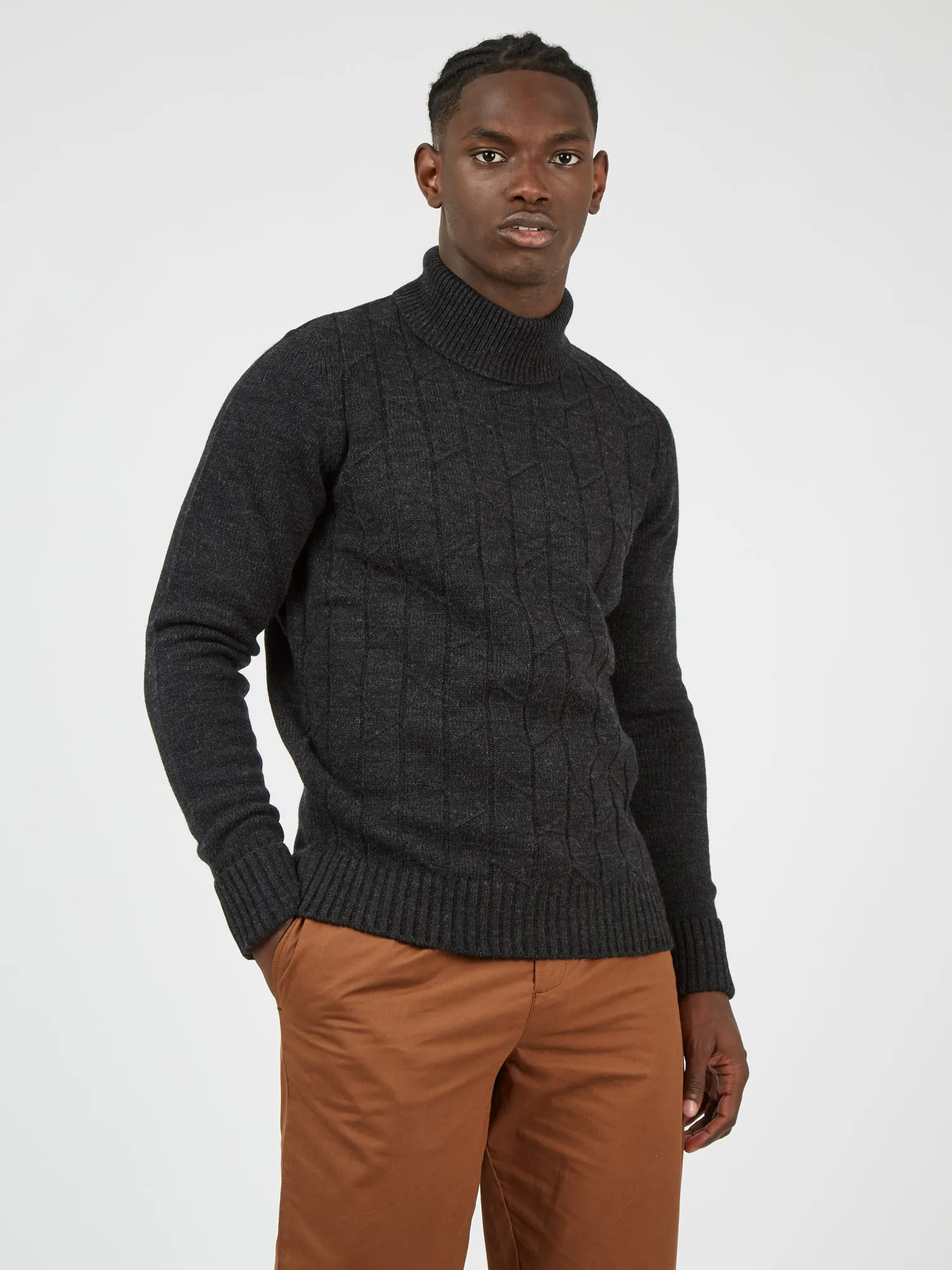 Patterned Knit Roll-Neck Sweater - Black sold by Ben Sherman