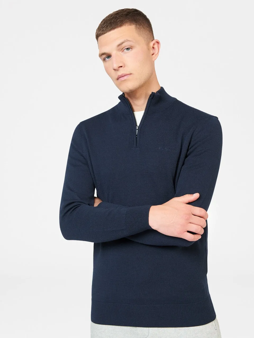Merino Knit Half-Zip Sweater - Dark Navy sold by Ben Sherman
