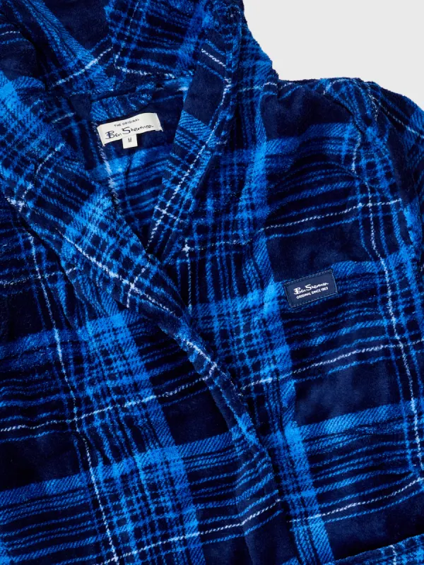 Blue Check Fleece Knit Robe sold by Ben Sherman