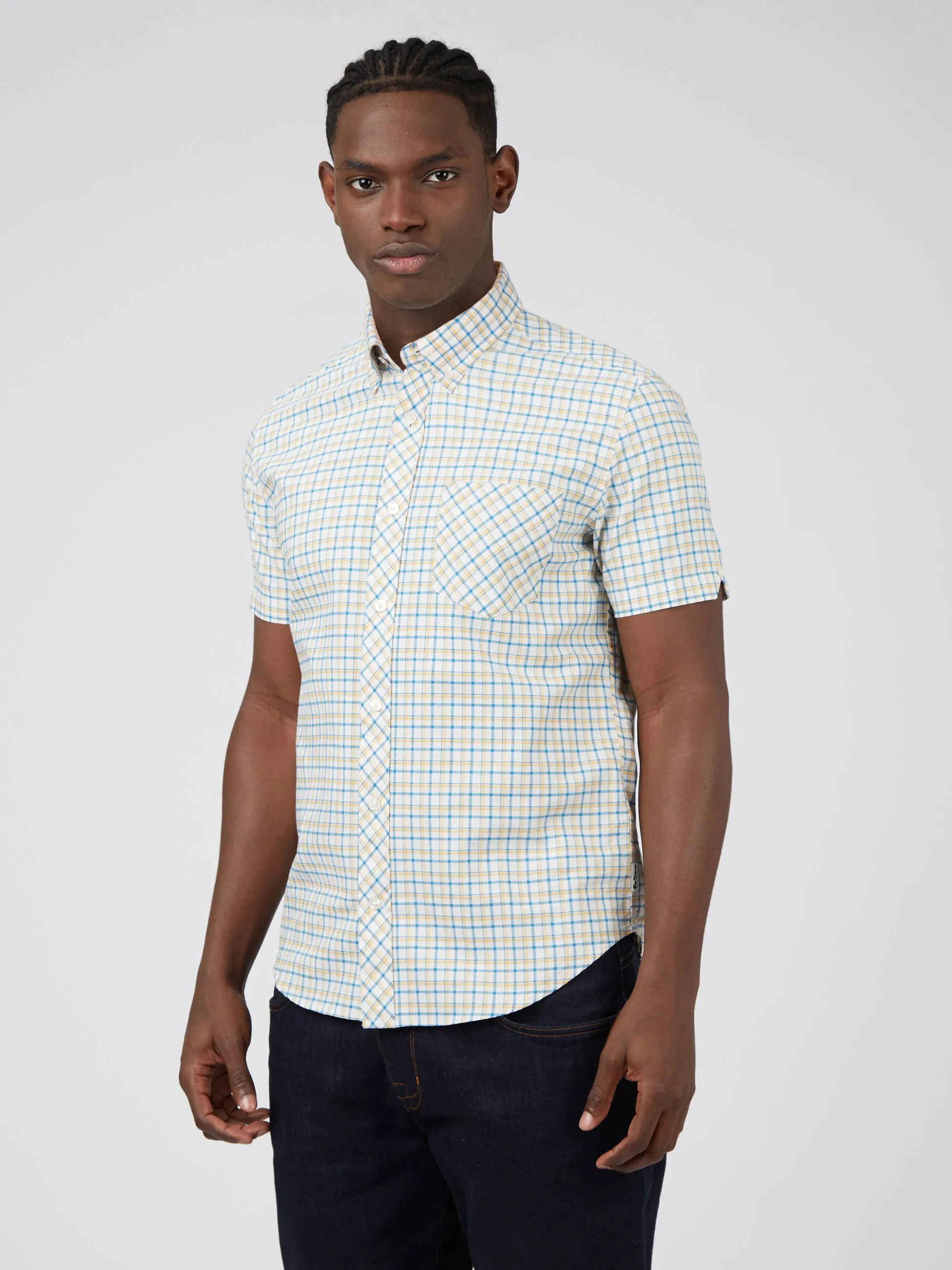 Oxford Overcheck Short-Sleeve Shirt - Butterscotch sold by Ben Sherman product image thumbnail 3