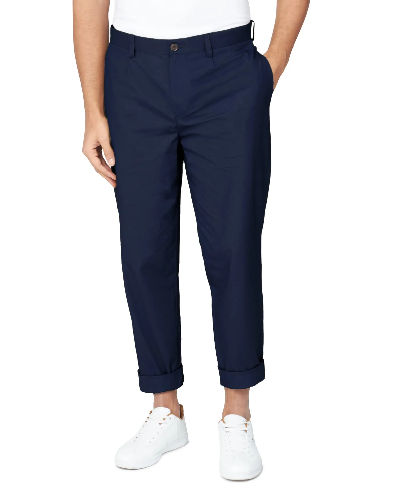 Poplin Relaxed-Taper Pleated Trouser - Marine sold by Ben Sherman