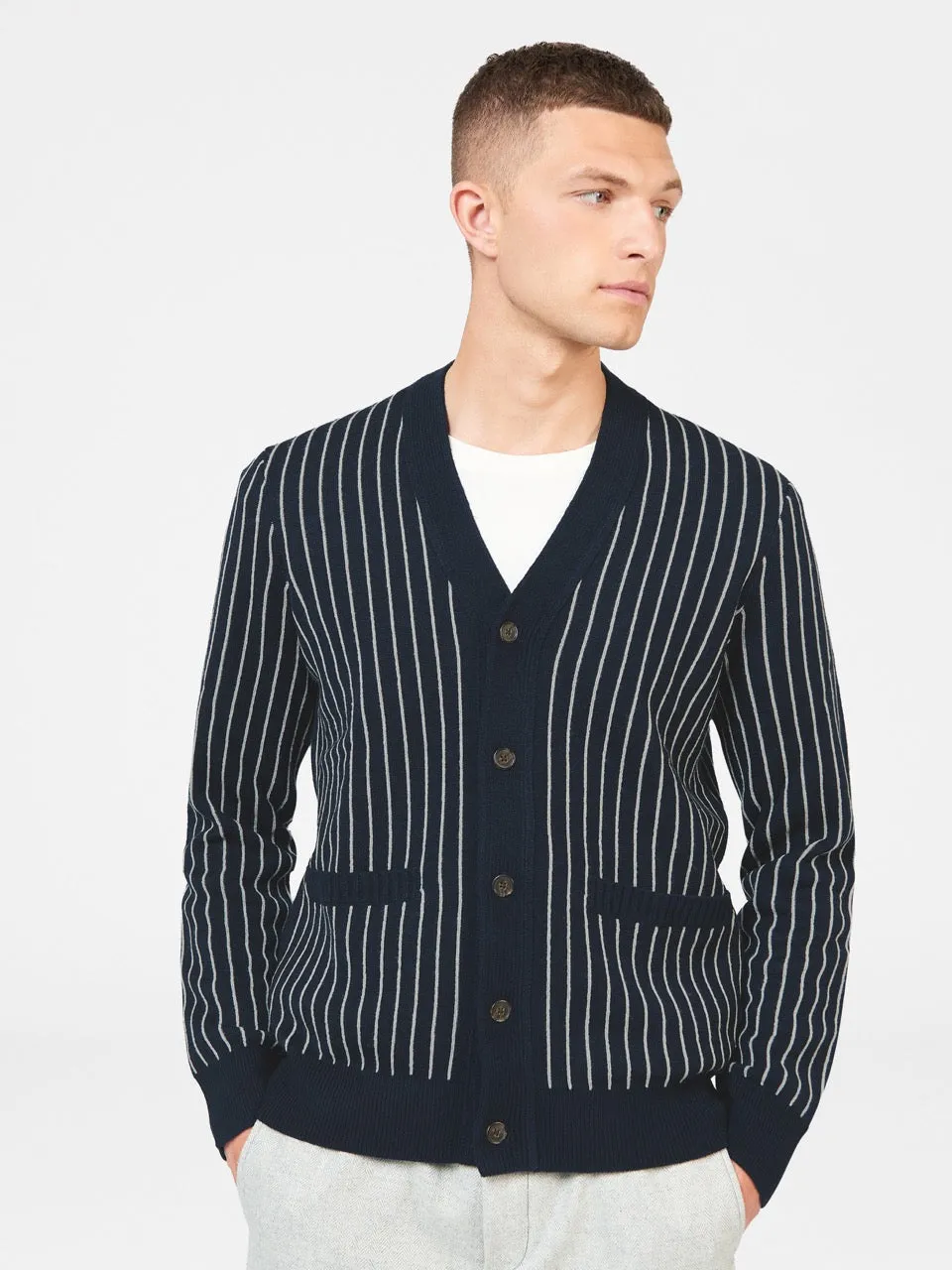 Jacquard Stripe Knit Cardigan sold by Ben Sherman