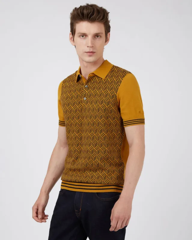 Short-Sleeve Jacquard Striped Polo - Mustard sold by Ben Sherman