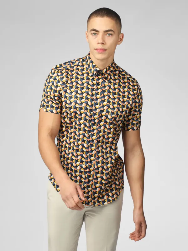 Bahaus Geo Print Shirt -  Midnight sold by Ben Sherman