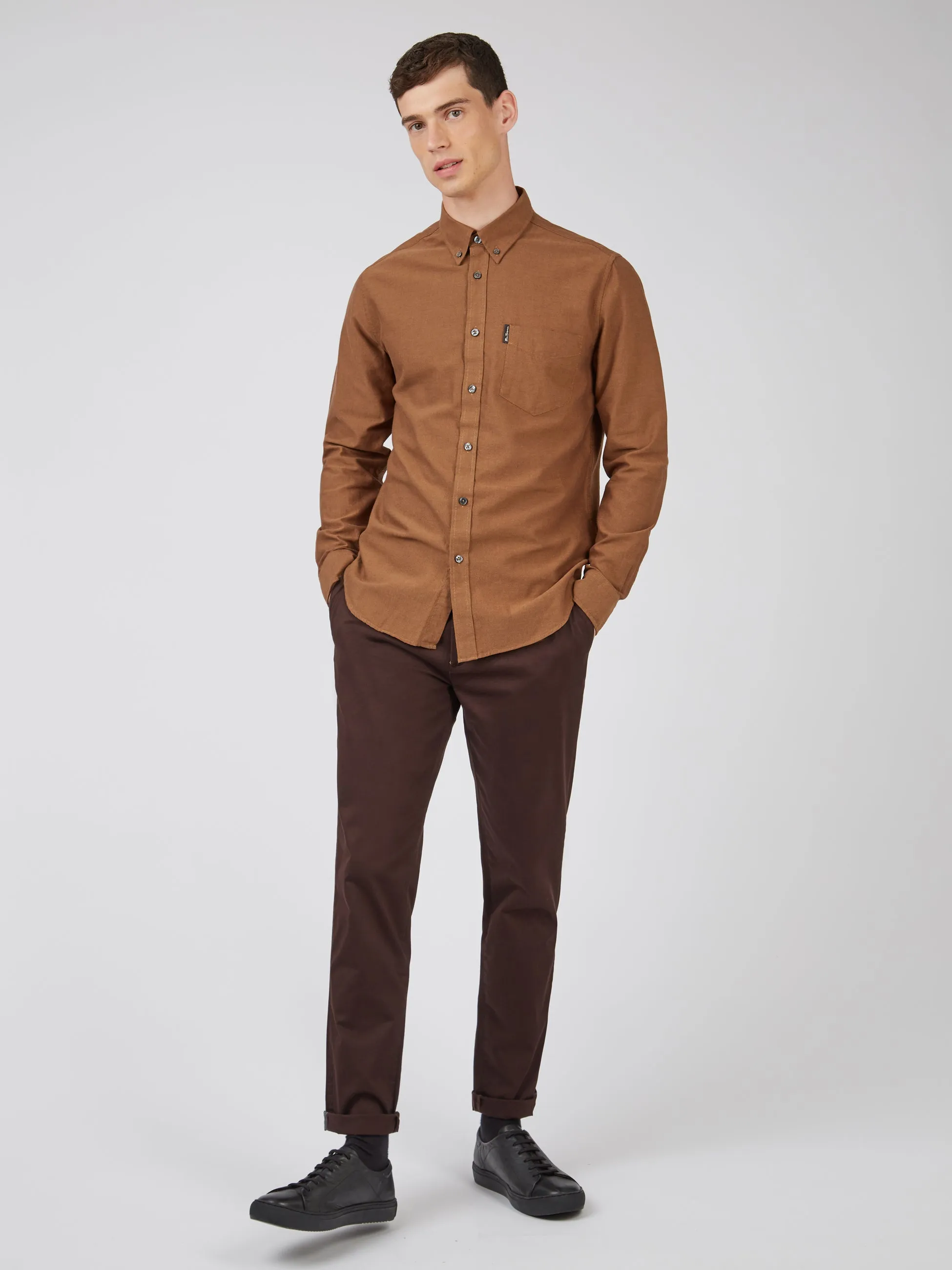 Signature Organic Long-Sleeve Oxford Shirt - Light Brown sold by Ben Sherman product image thumbnail 5