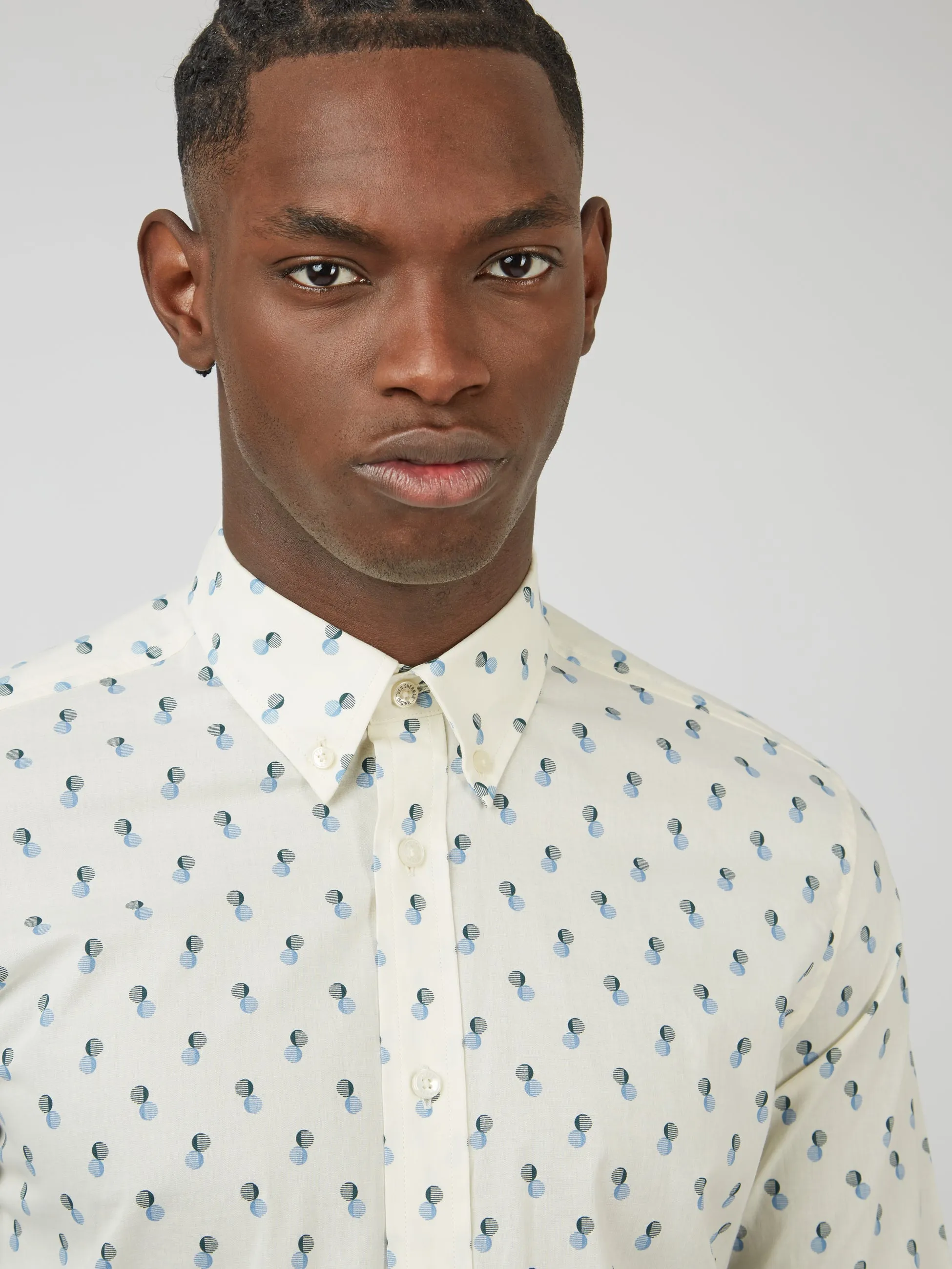 Spot Print Long-Sleeve Shirt - Ivory sold by Ben Sherman