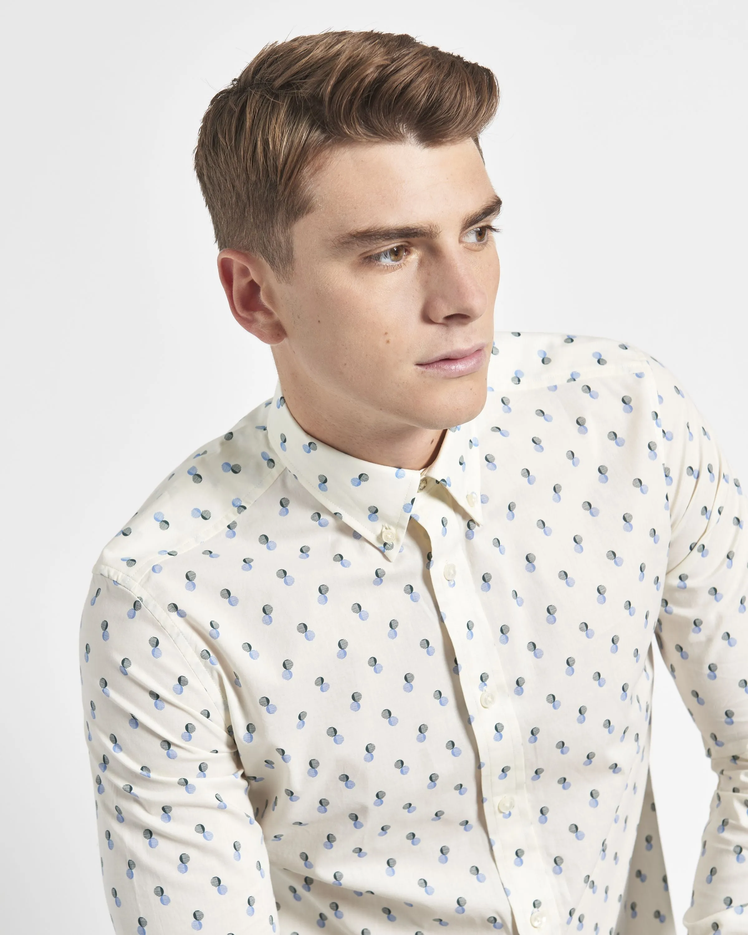 Spot Print Long-Sleeve Shirt - Ivory sold by Ben Sherman product image thumbnail 4