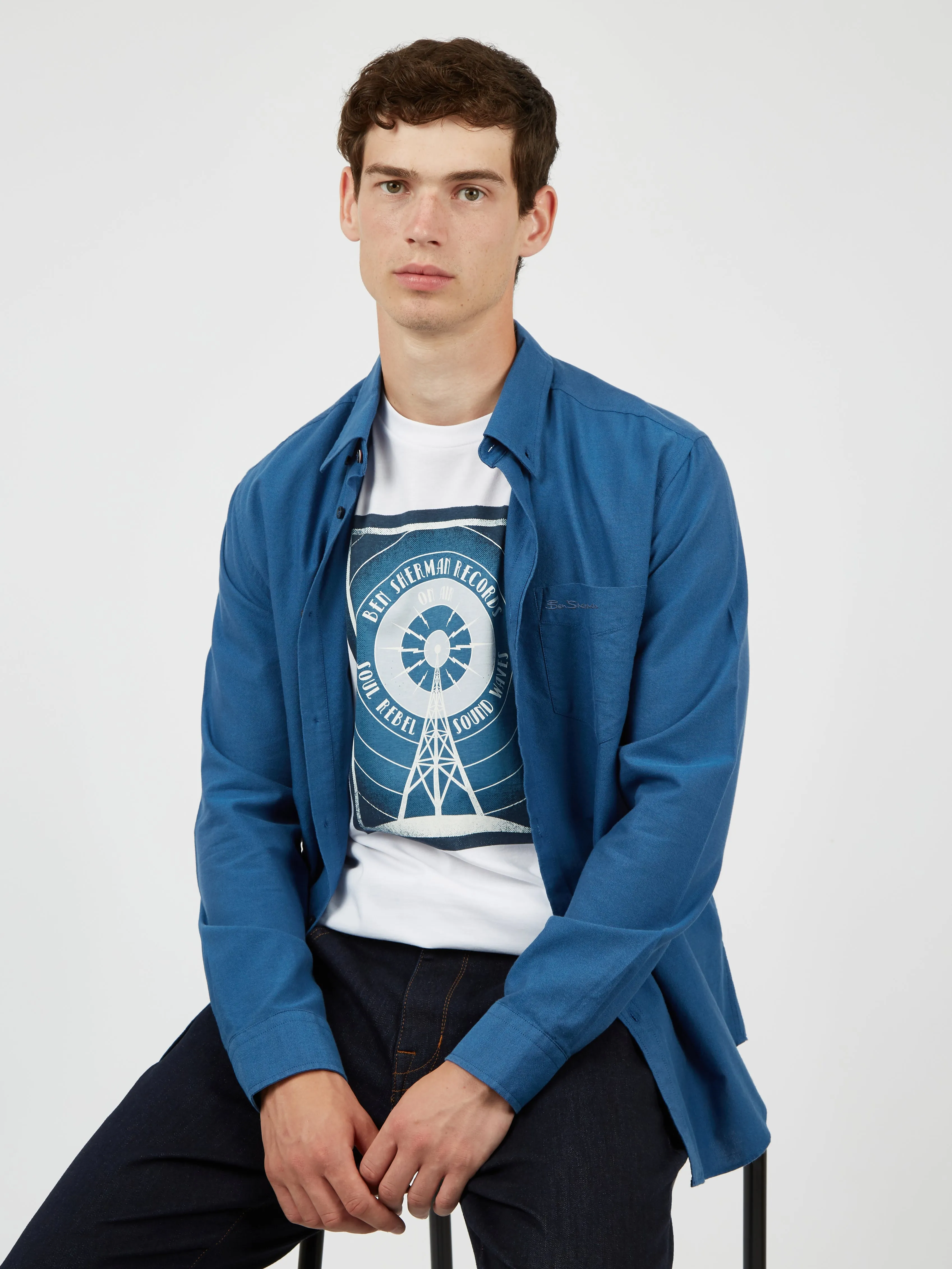 Signature Organic Long-Sleeve Oxford Shirt - Persian Blue sold by Ben Sherman product image thumbnail 5