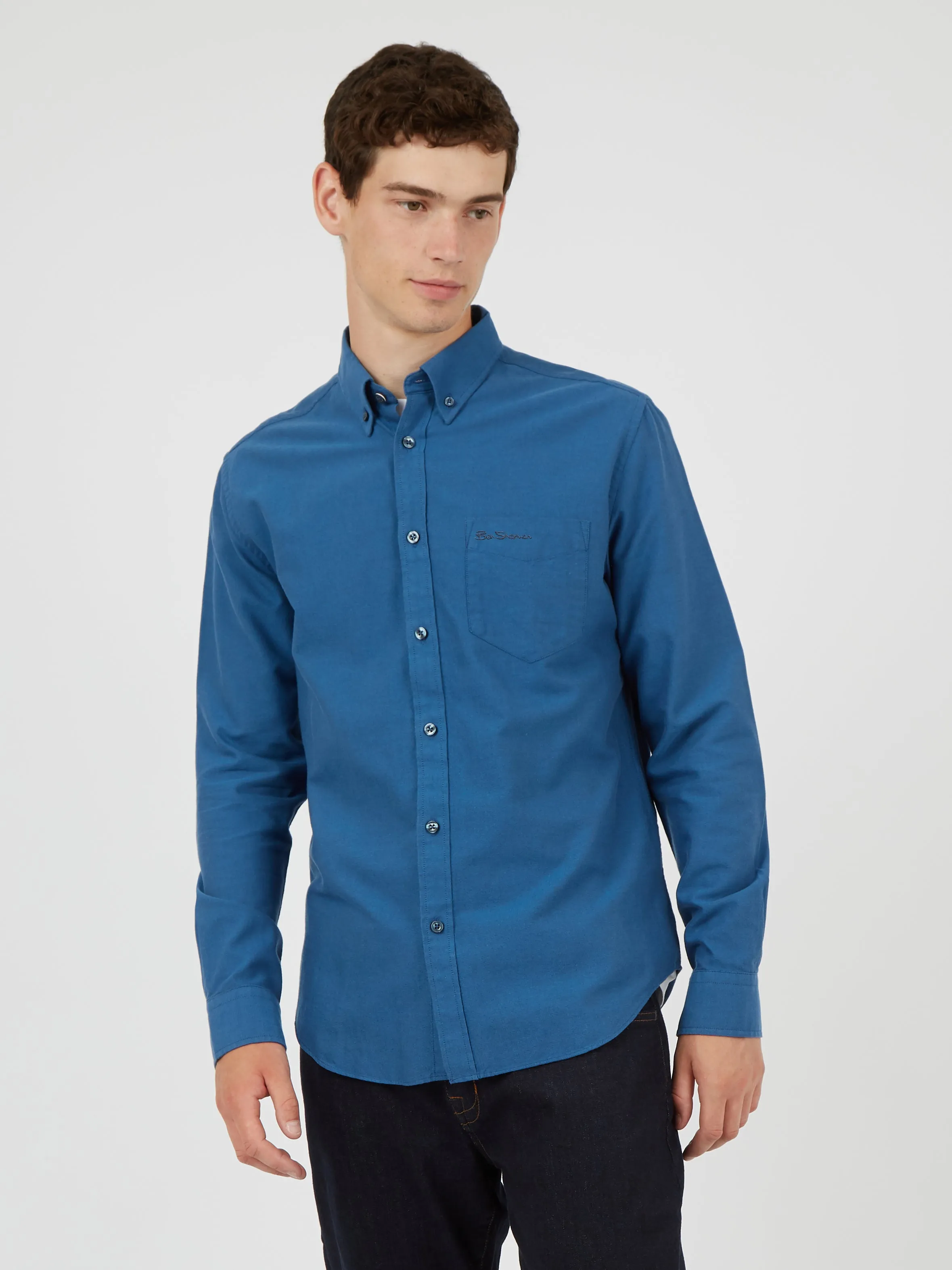 Signature Organic Long-Sleeve Oxford Shirt - Persian Blue sold by Ben Sherman product image thumbnail 3