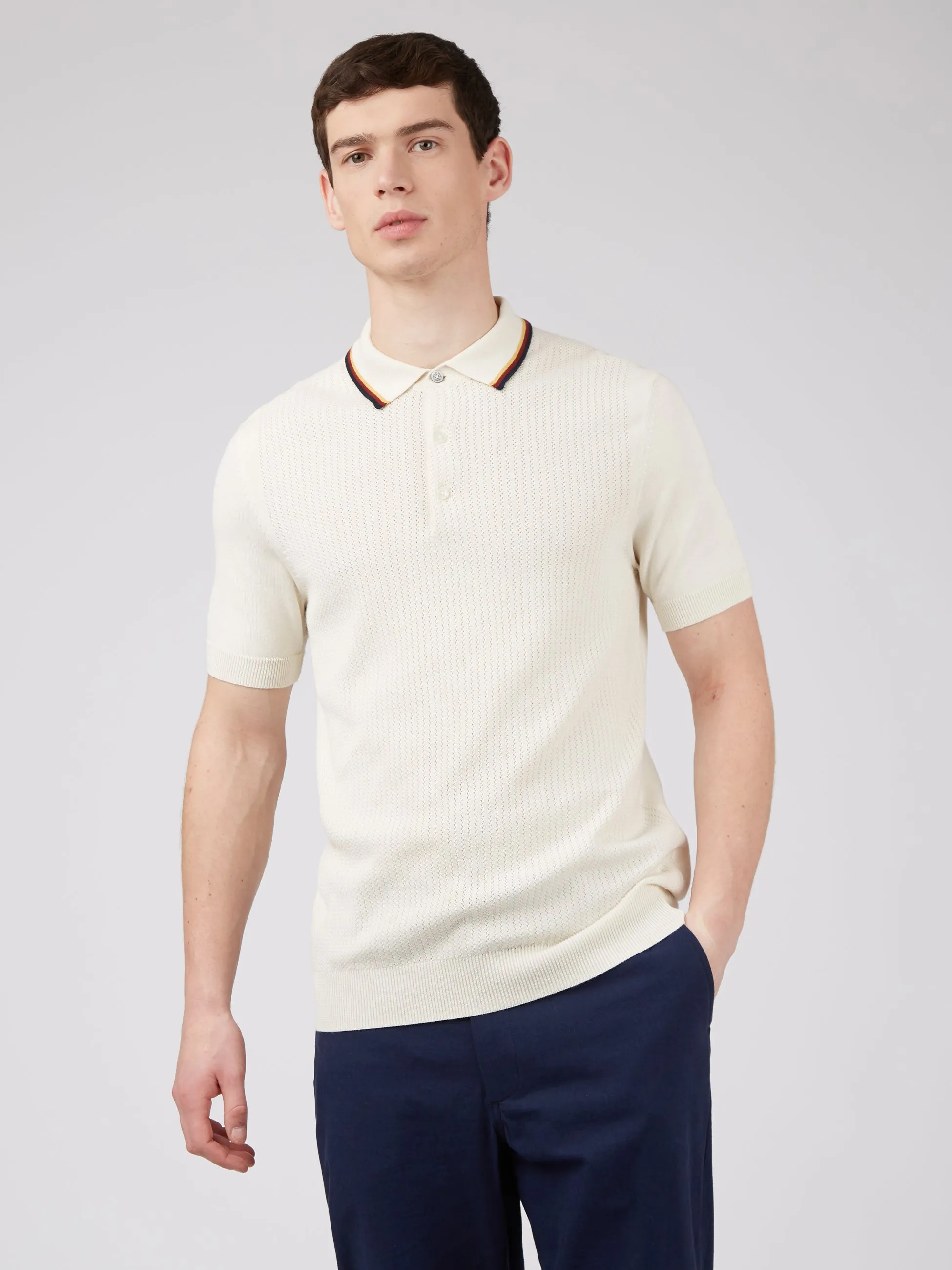 Textured Lightweight Knit Polo - Ivory sold by Ben Sherman product image thumbnail 2
