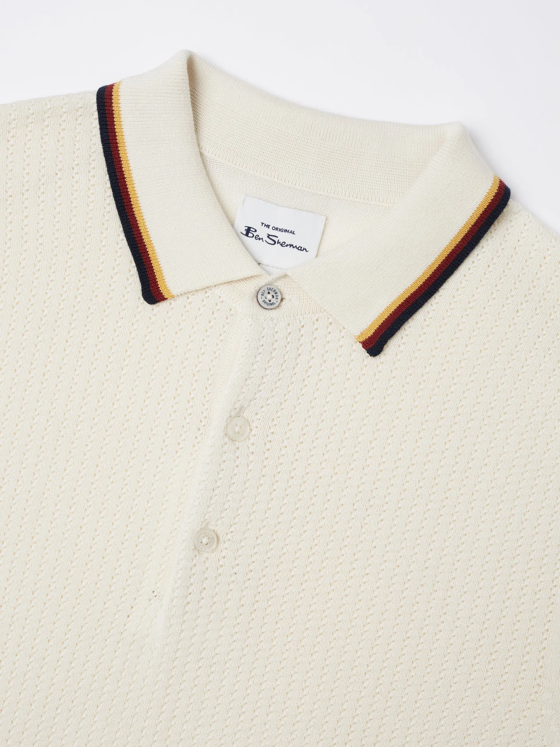 Textured Lightweight Knit Polo - Ivory sold by Ben Sherman product image thumbnail 3