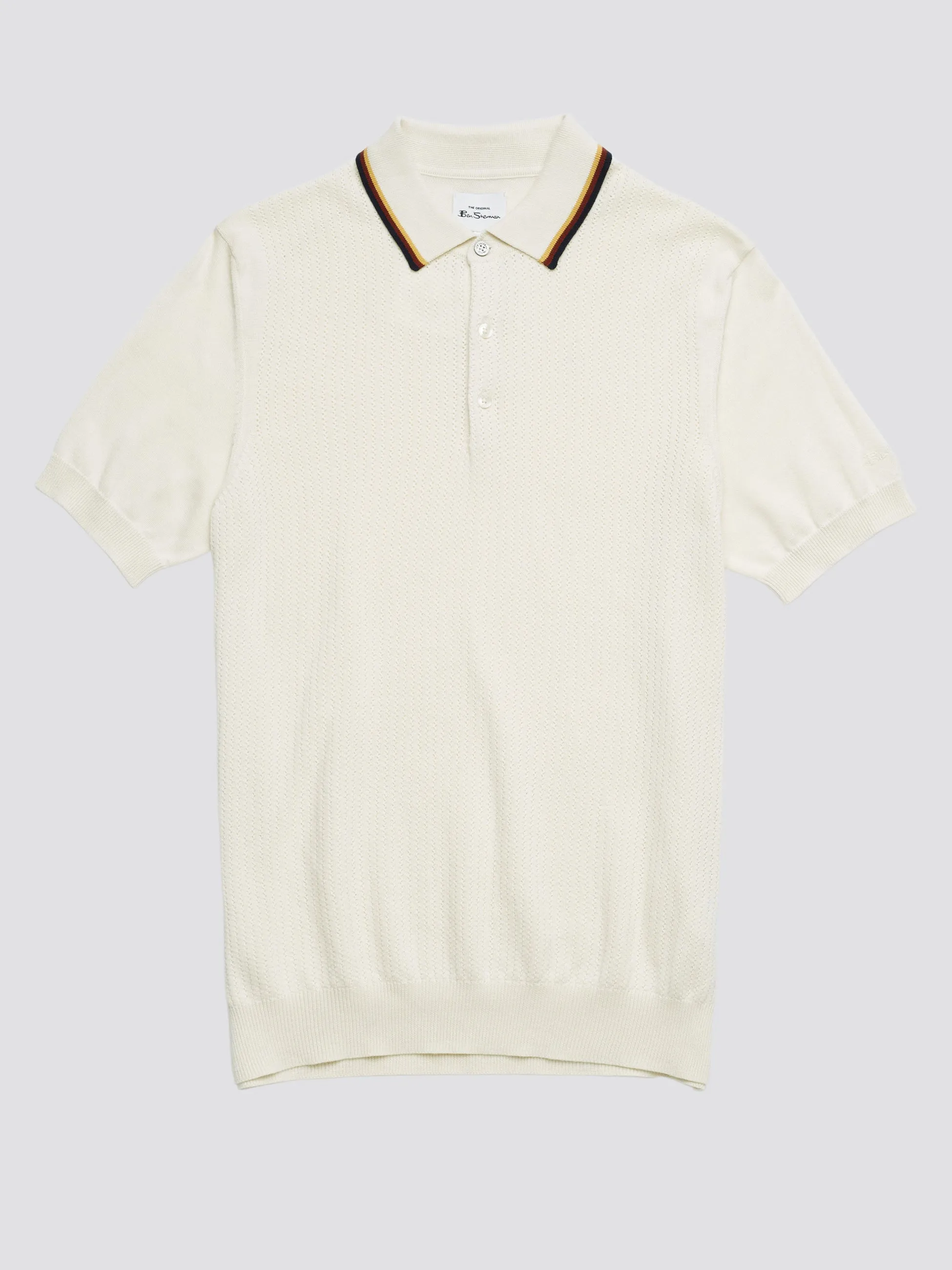 Textured Lightweight Knit Polo - Ivory sold by Ben Sherman product image thumbnail 4
