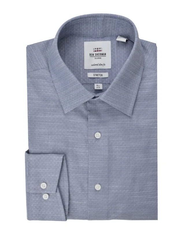 Stretch Tailored Slim Fit Dress Shirt - Blue sold by Ben Sherman