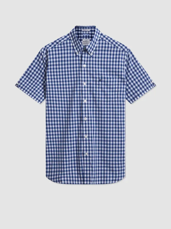 Short Sleeve House Poplin Gingham Shirt - Navy made by Ben Sherman